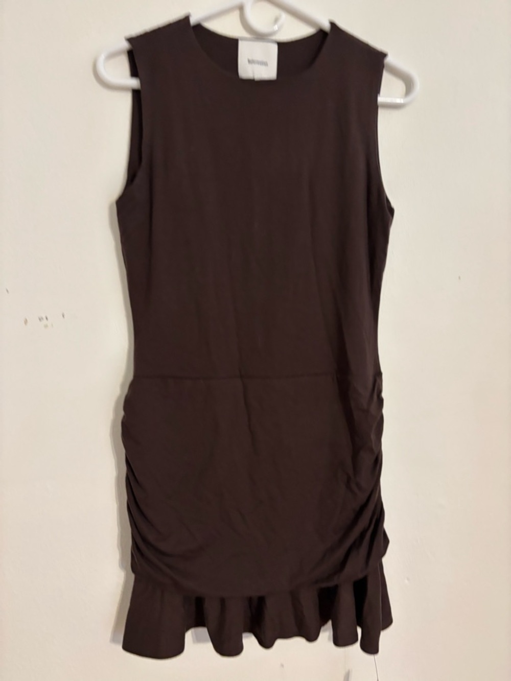 Reformation Amelia Knit Dress Chocolate Sleeveless Ruched Mini Dress NWT - Picture 5 of 8